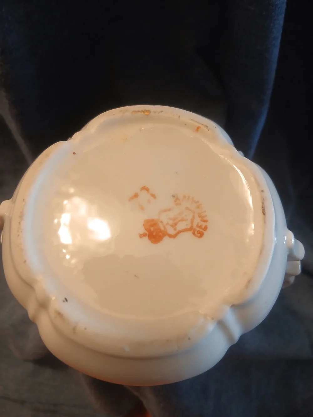 Antique Wheelock Germany Souvenier Sugar Bowl Cobalt Flow Blue Dubuque 1890s
